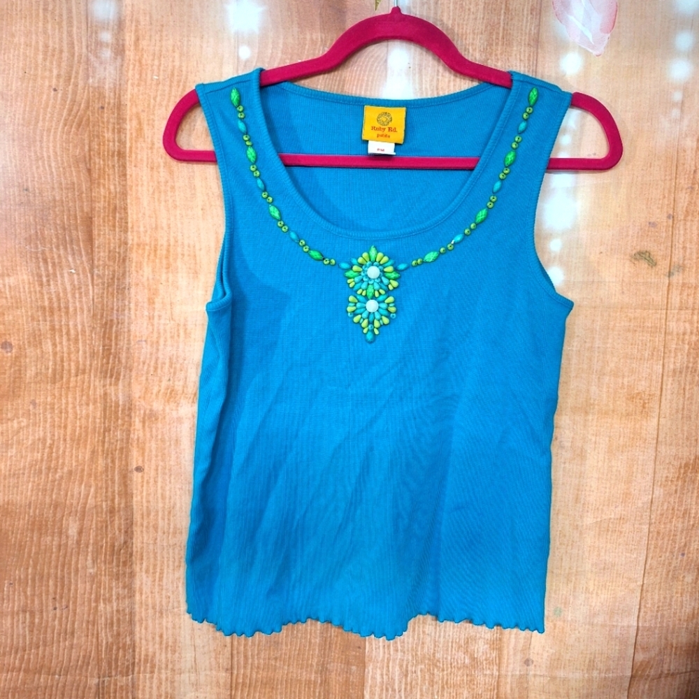 Ruby Rd blue beaded tank top size medium petite